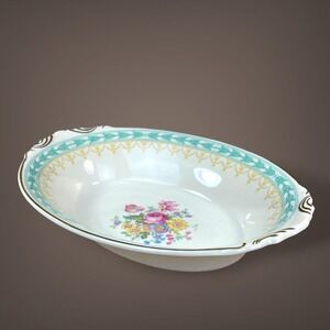 Syracuse Betsy Ross Turquoise Serving Bowl Oval Old Ivory OPCO 30s-40s